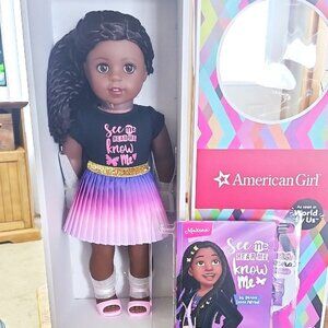 American Girl Makena 18" doll and book hair clips World by Us NEW!